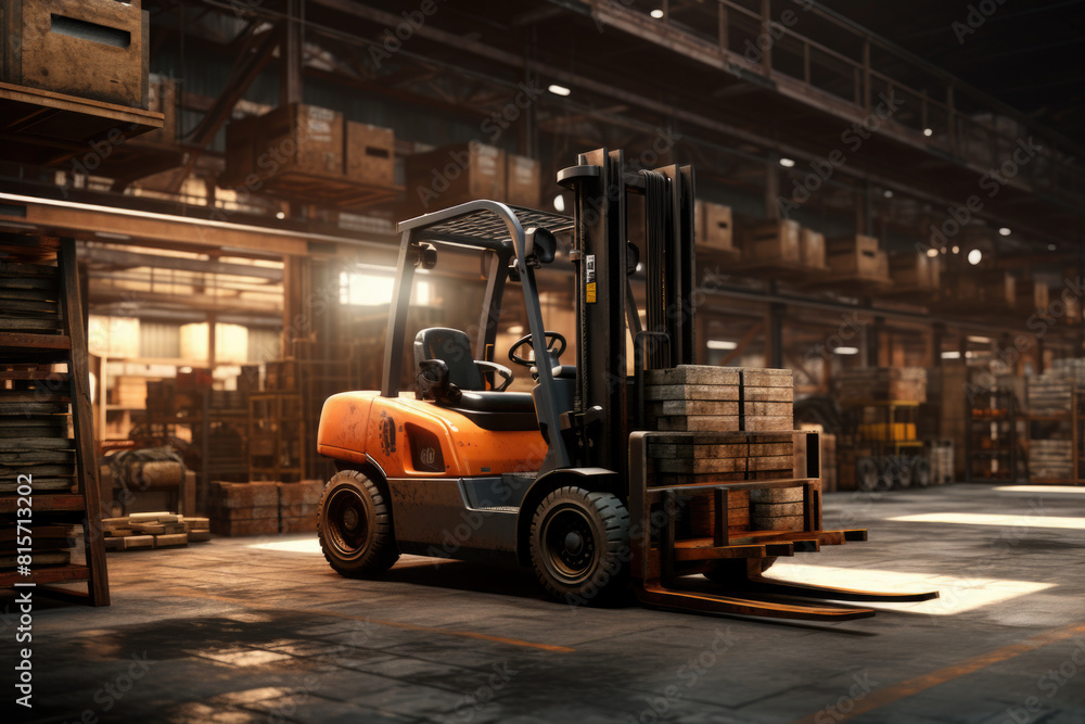 Forklift loader. Pallet stacker truck equipment at warehouse. Forklift loader. Pallet stacker truck equipment at warehouse.