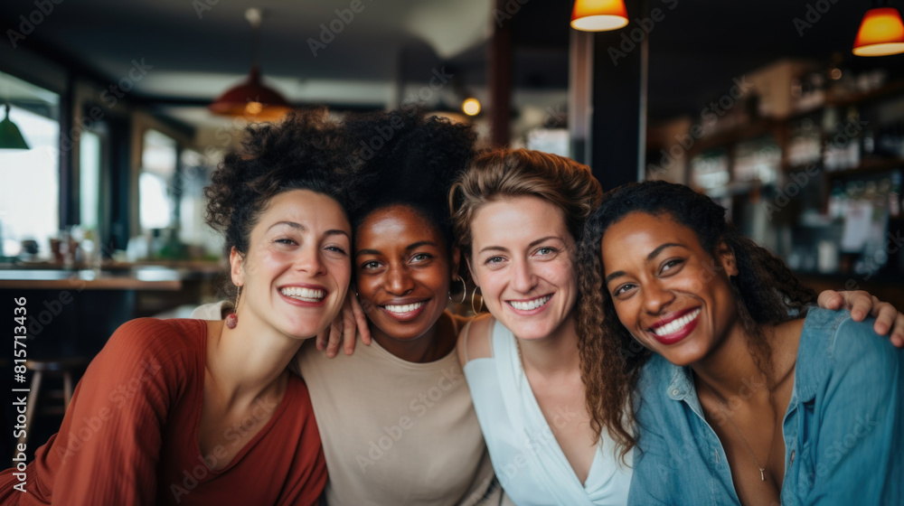 Mature women hug and look at camera on city street. Portrait of happy middle age friends outside. Female friendship Mature women hug and look at camera on city street. Portrait of happy middle age friends outside. Female friendship
