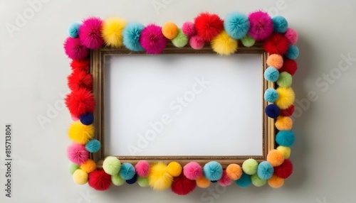 A whimsical frame adorned with colorful pom poms upscaled_2