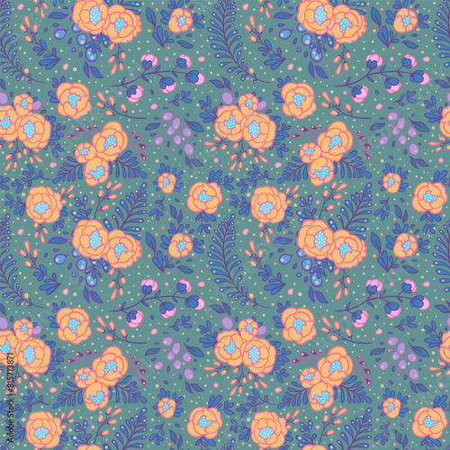 Seamless roses pattern. Vector illustration in freehand style. Stylish floral...