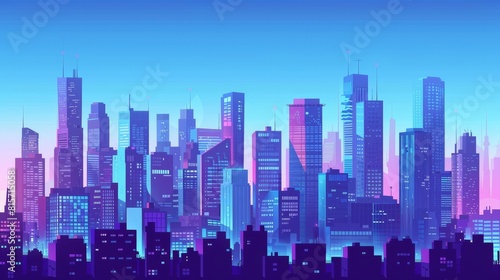 Modern cityscape skyline background. Cityscape with office in downtown outdoor game illustration. Blue panoramic metropolis environment concept.