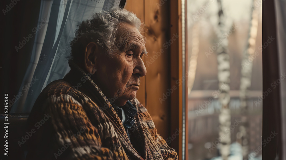 Elderly Person Experiencing Loneliness by Window in Soft Light  