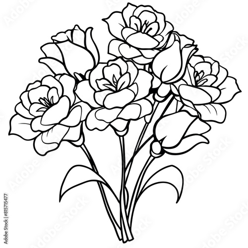 Lisianthus flower outline illustration coloring book page design, Lisianthus flower black and white line art drawing coloring book pages for children and adults 