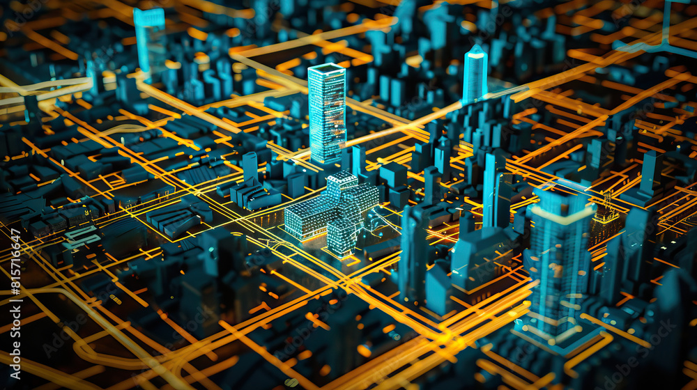 Technical visual illustration, mountain 3D LiDAR GIS aerial map urban ...