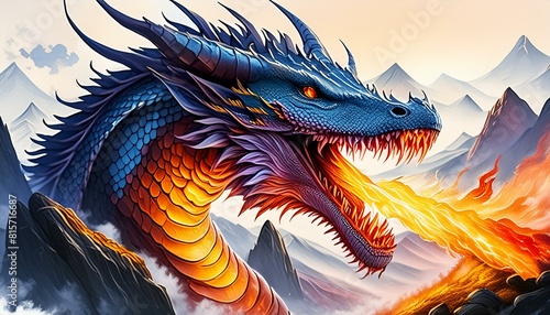 A dragon breathing fire. 