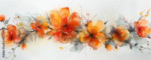 Elegant watercolor abstract with organic lines mimicking autumn florals  textured details emerging beautifully on a white background