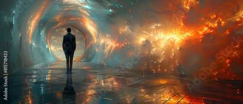 Man Walking Towards Cosmic Portal.