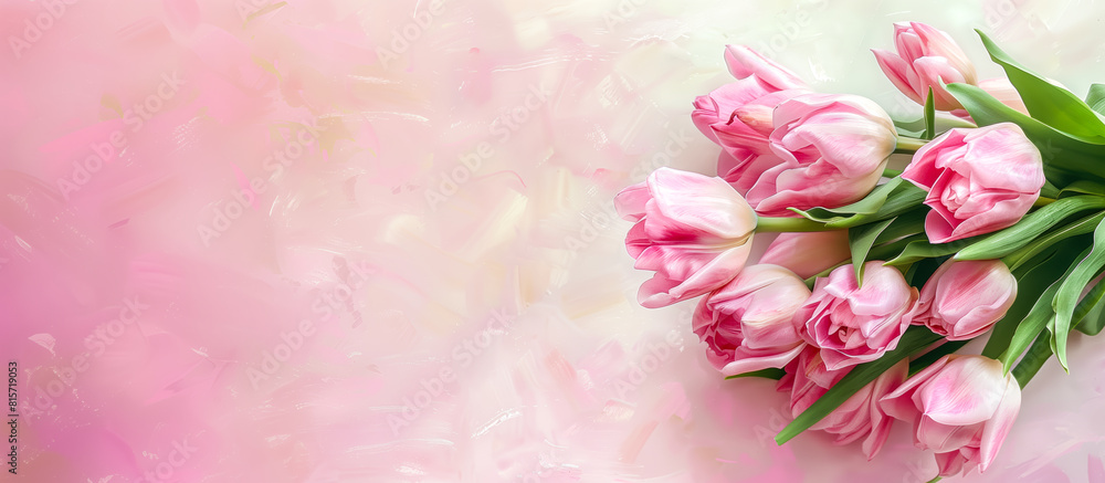Pink tulips bouquet on a pink backdrop Pink tulips bouquet on a pink backdrop