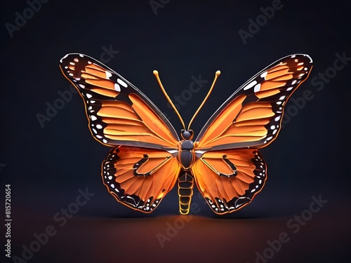 Low poly 3d illustration of Danaus plexippus butterfly brown orange color theme and black background photo