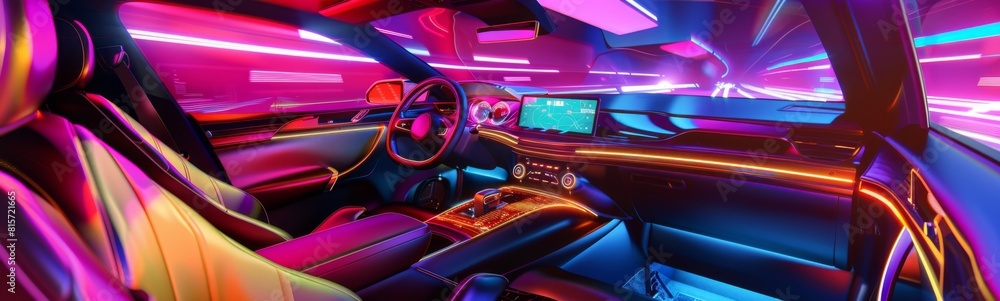 Brightly lit interior of a car with a dash light. Banner