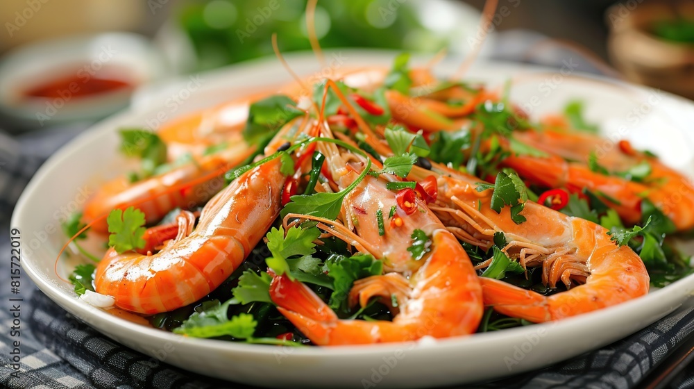 traditional chinese seafood big tiger fresh prawn vegetables. AI Generative traditional chinese seafood big tiger fresh prawn vegetables. AI Generative