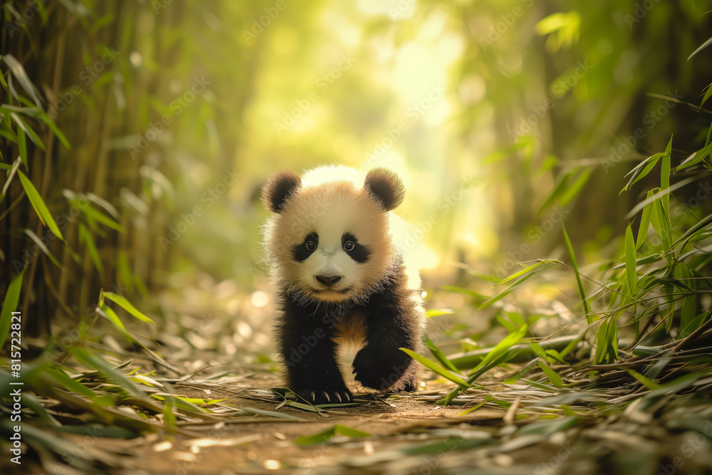 Fototapeta premium Adorable Panda Cub in a Bamboo Grove