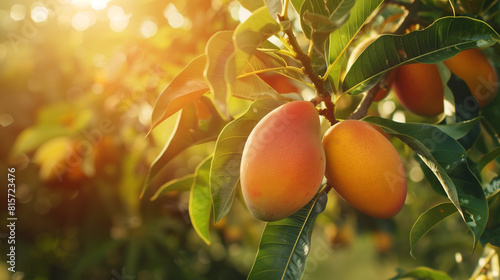 fresh mango on tree branch 