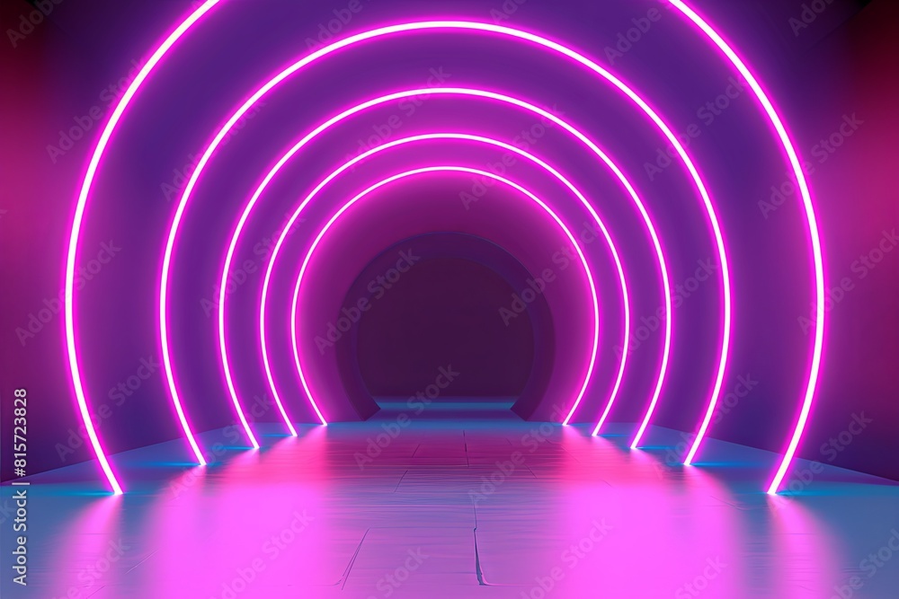 Obraz premium Vibrant neon tunnel with futuristic pink and purple lighting