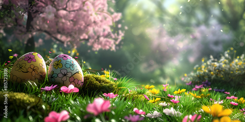 "Nestled Delights: Easter Eggs Among Spring Blossoms" "Floral Fantasia: Discovering Easter Eggs in a Nest" "Spring's Secret Treasures: Easter Eggs Hidden in a Nest"