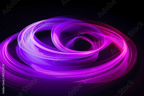 Hypnotic neon swirls blending purple and magenta hues. Striking artwork on black background.