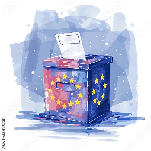 Ballot box for EU election flat design side view governmental institution theme water color Monochromatic Color Scheme