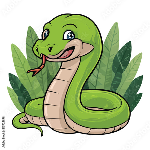 Vector cute green snake cartoon isolated on a white background
