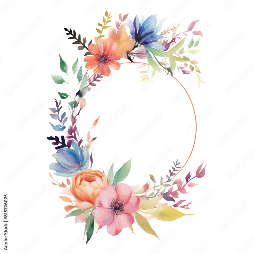 Fototapeta premium Watercolor hand painted frame with tropical green leaves and branches. Frame for wedding invitations, Luxury botanical gold wedding frame elements on white background.