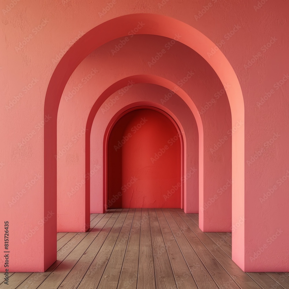 Pink arch tunnel in minimalist room