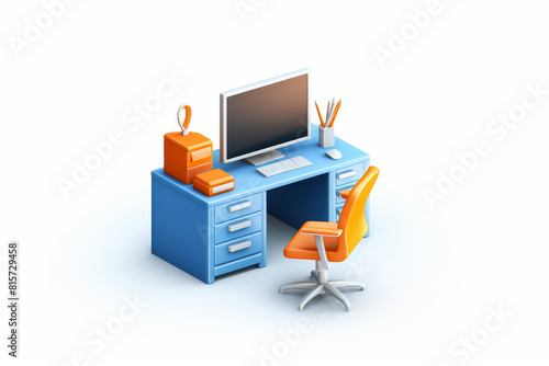 This home office scene features a sleek computer desk with matching orange accessories, embodying a stylish and organized workspace for productivity © Tixel
