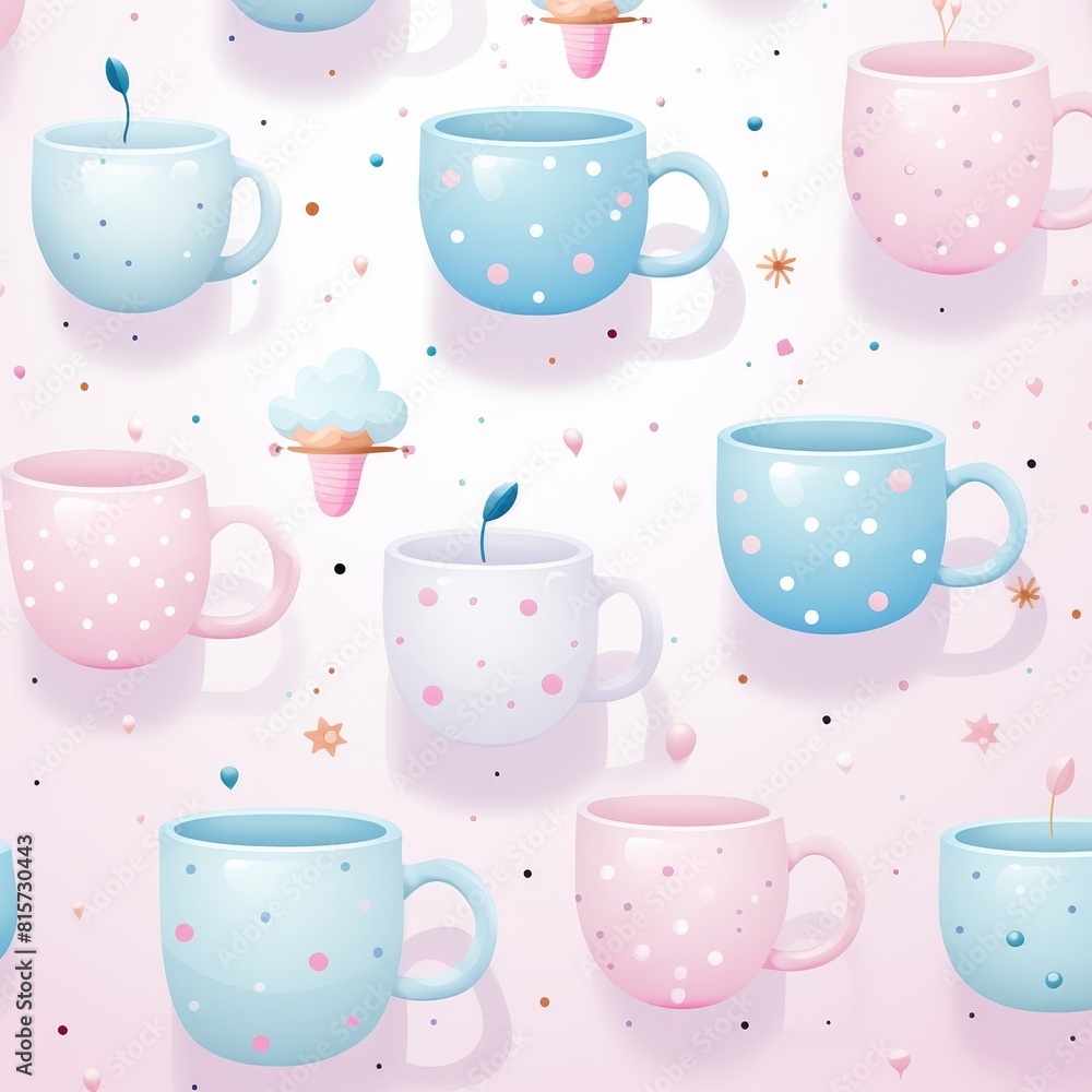 High quality pastel coffee cup pattern for morning design on white background for stock photo sale High quality pastel coffee cup pattern for morning design on white background for stock photo sale
