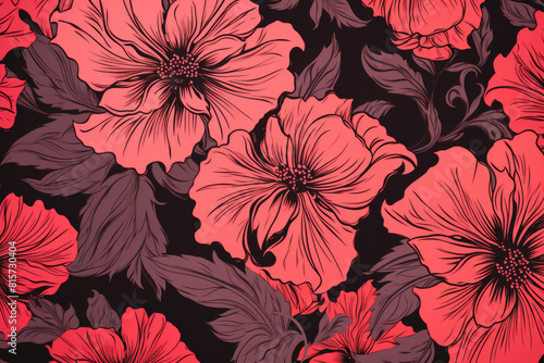Stunning red flowers pop against a dark backdrop in this pattern, providing a dramatic and bold look © Tixel