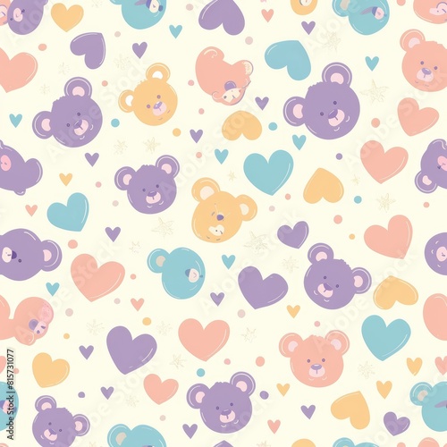 Pastel valentine hearts and bears seamless pattern for valentines day crafts and decor