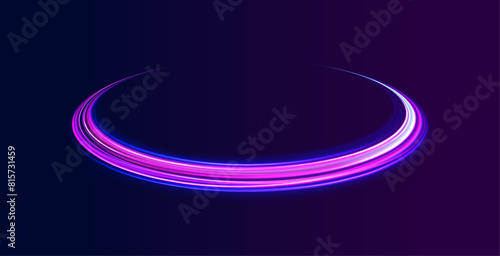 Light motion trails. High speed motion blurred light effects at night in blue and red colors. Illustration of high speed concept. 