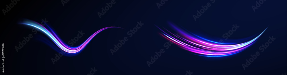 Expressway in long delay, with car lights at night on autobahn. Abstract light lines of movement and speed with purple color sparkles. Expressway in long delay, with car lights at night on autobahn. Abstract light lines of movement and speed with purple color sparkles.