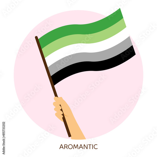 Hand holding aromantic pride flag