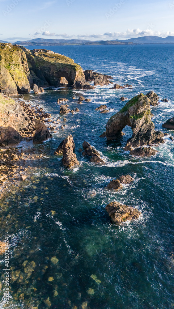 Obraz premium Aerial view of the Crohy Head Sea Arch, County Donegal - Ireland.