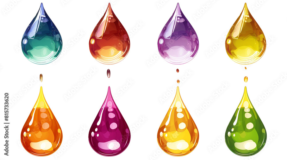 Set of glossy cartoon water drop icons, colorful water drop png isolated on transparent background Set of glossy cartoon water drop icons, colorful water drop png isolated on transparent background