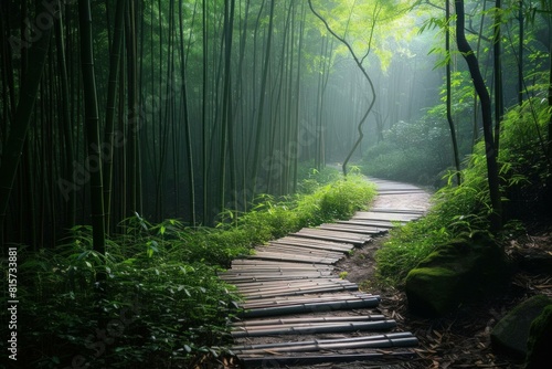 Labyrinthine Nature bamboo path. Japan forest art. Generate Ai