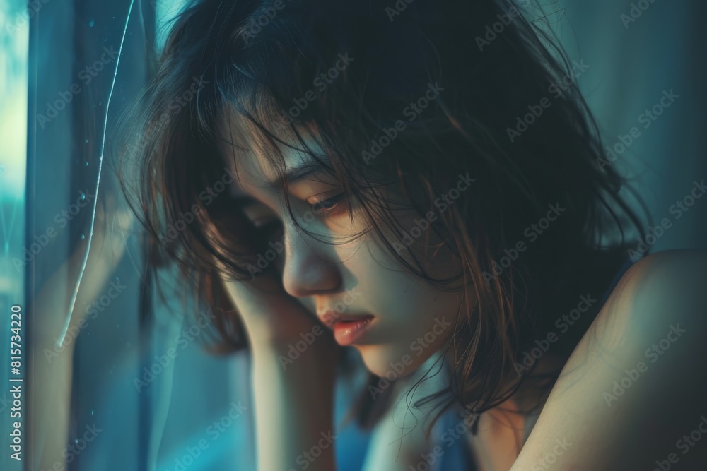 Woman that is looking out of a window. Woman portrait Woman that is looking out of a window. Woman portrait