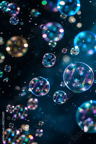 Wallpaper Mural Blue and black bubbles on a dark background Torontodigital.ca