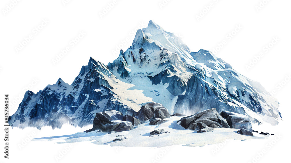 A mountain with snow on it, isolated on a transparent background