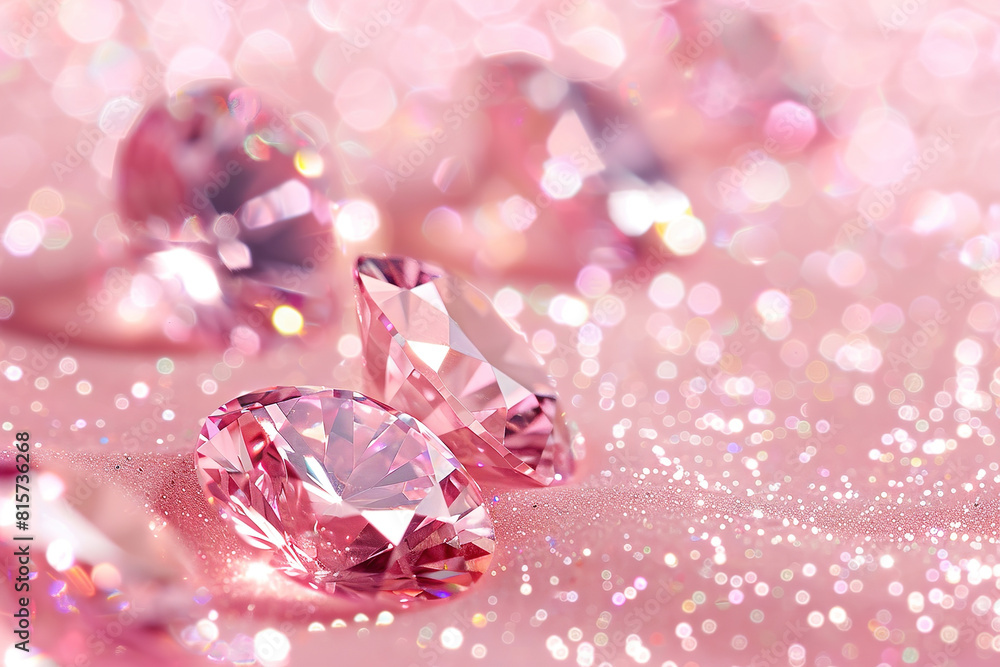 A collection of pink diamonds are arranged neatly on a soft pink background A collection of pink diamonds are arranged neatly on a soft pink background