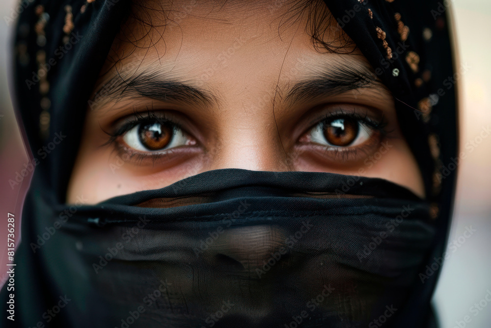 Arab woman's eyes with the rest of her face covered Arab woman's eyes with the rest of her face covered