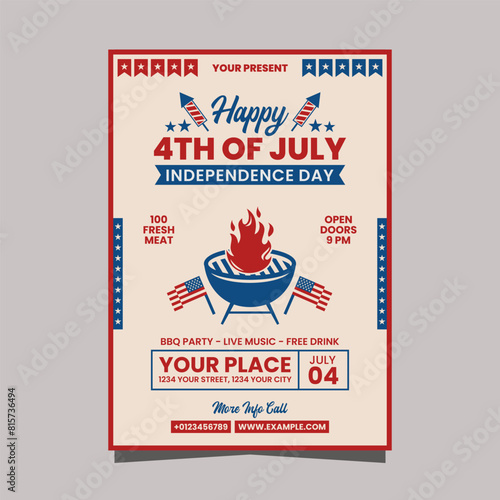 Unitade States of America independence day BBQ Party flyer or poster template design