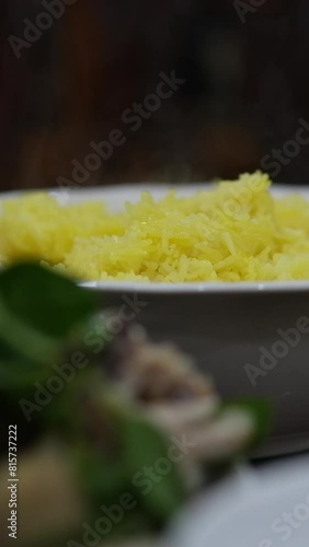 Yellow rice Vietnamese cuisine Rice is cooked in chicken broth turns yellow you can add turmeric Indian Asian Vietnamese cuisine photo