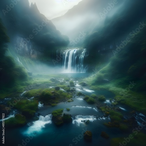 A beautiful valley with waterfalls