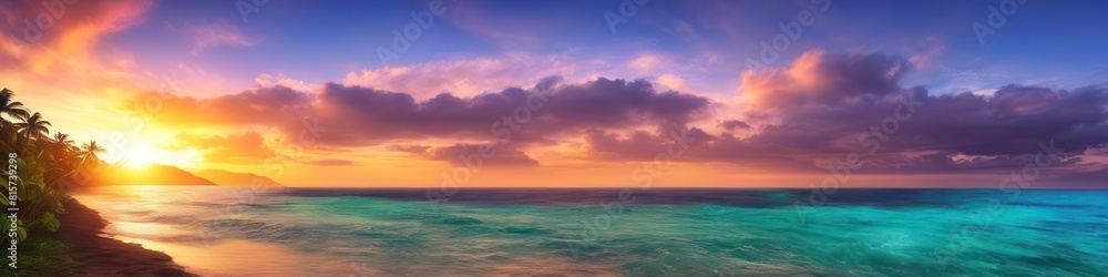 A dreamlike portrayal of a tropical dusk, the sky painted in a palette of fiery hues as it kisses the tranquil sea, creating an abstract summer masterpiece. A dreamlike portrayal of a tropical dusk, the sky painted in a palette of fiery hues as it kisses the tranquil sea, creating an abstract summer masterpiece.