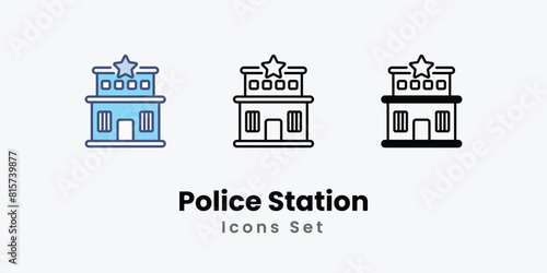 Police Station Icons thin line and glyph vector icon stock illustration