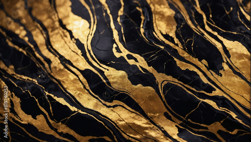 Elegant Black and Gold Marble Pattern, Modern Texture Background