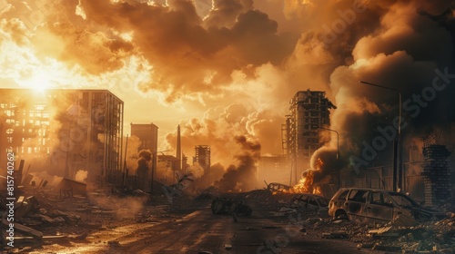 Post apocalypse battlefield  smokes and disaster