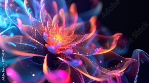 Abstract Attractive Colorful Flower Shape Of Glowing Fluid Wave Line Lights Background Effect