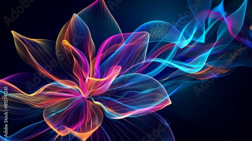 Abstract Attractive Colorful Flower Shape Of Glowing Fluid Wave Line Lights Background Effect