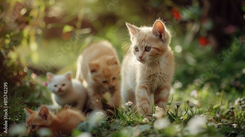 Cream colored kittens seek their mother at dawn A timid homeless kitten roamed the garden s slopes seeking nourishment or a place of refuge Cats react with hostility when threatened photo
