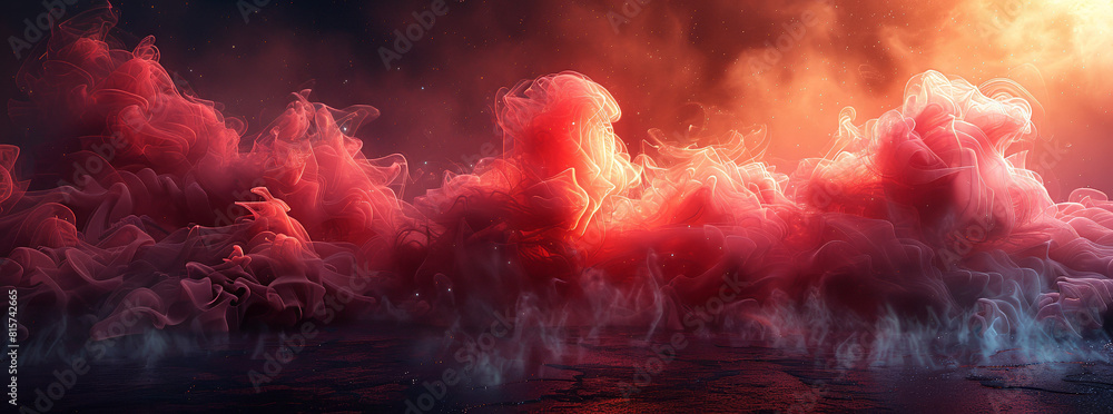 red smoke cloud on black background, banner design, dark background, cinematic lighting, photorealistic, high resolution